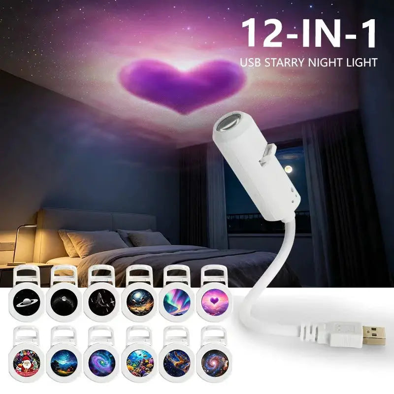 Holographic Night Light | USB Powered | Heart Shape Galaxy Projector