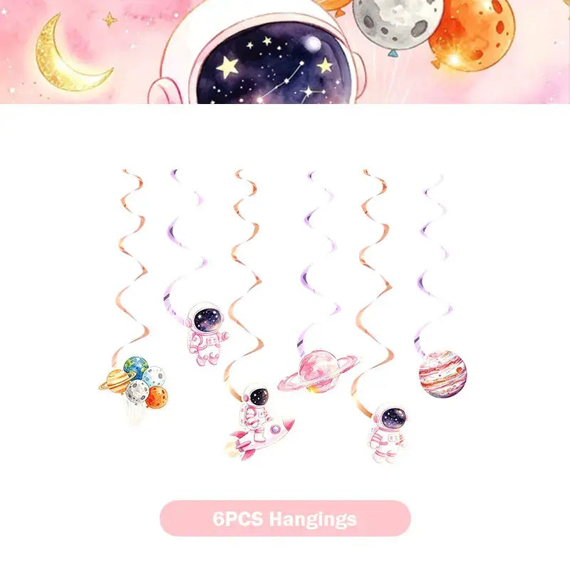 Astronaut Birthday Party Decoration Set | Pink Space | Banner Plate Cups | 61 Pcs