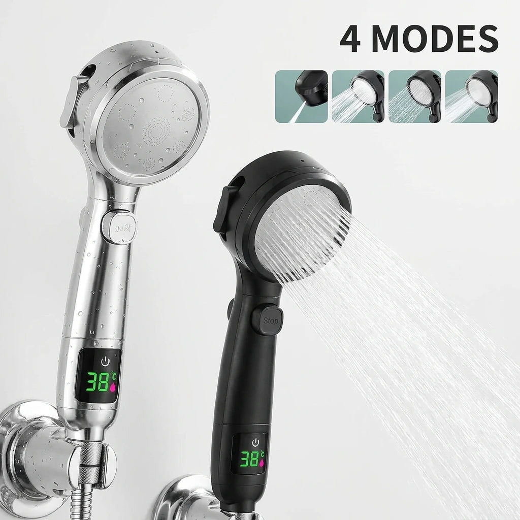 Handheld Shower Head | 4 Speed Modes | LED Temperature Display