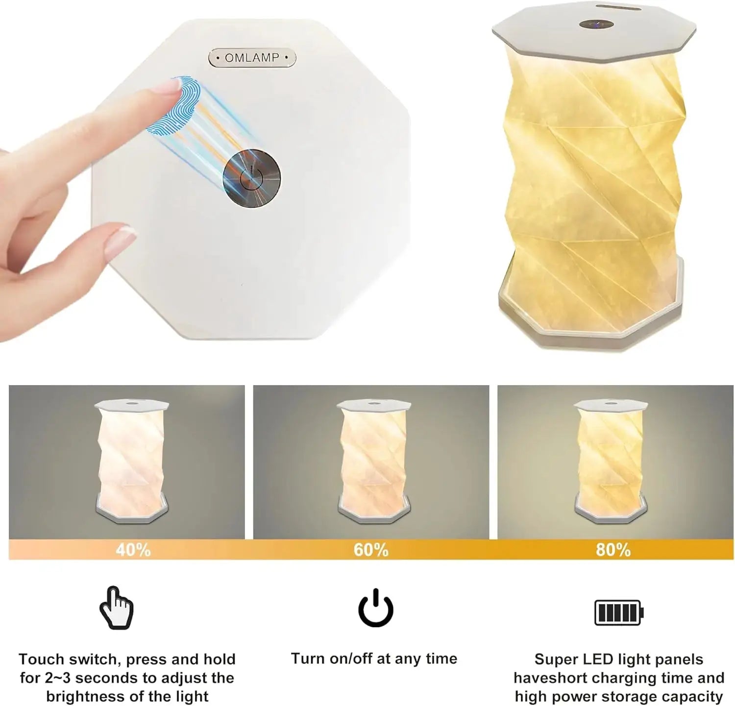 Rotating Foldable Night Light Paper Lantern Portable Atmosphere Light LED Touch Dimmer Bedhead Decoration Gift Table Book Light from PriceLows™