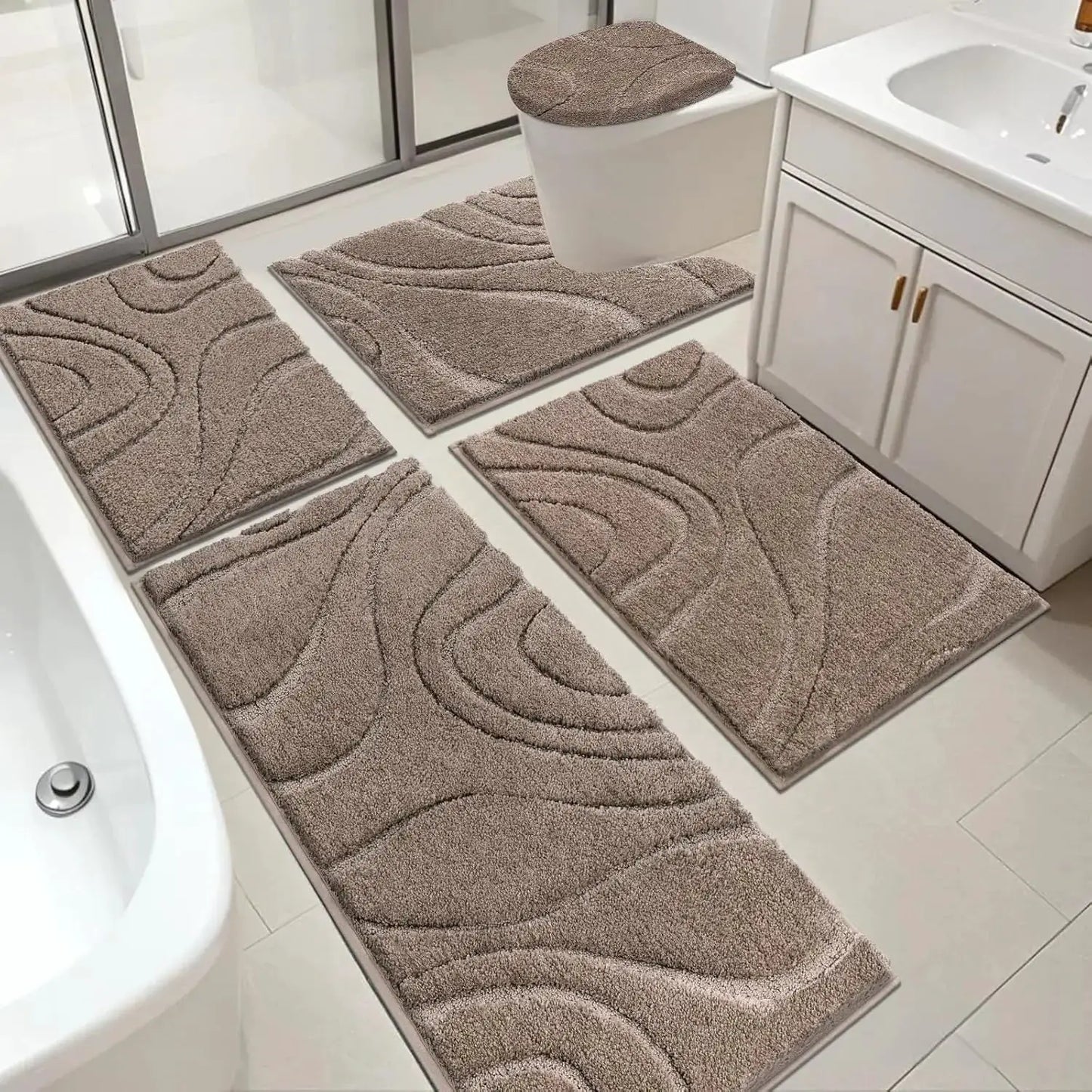 HEBE Bathroom Rugs Sets 5 Piece, Soft Absorbent Microfiber Bath Mat for Bathroom, Non Slip Washable Bath Rug Set with To from PriceLows™