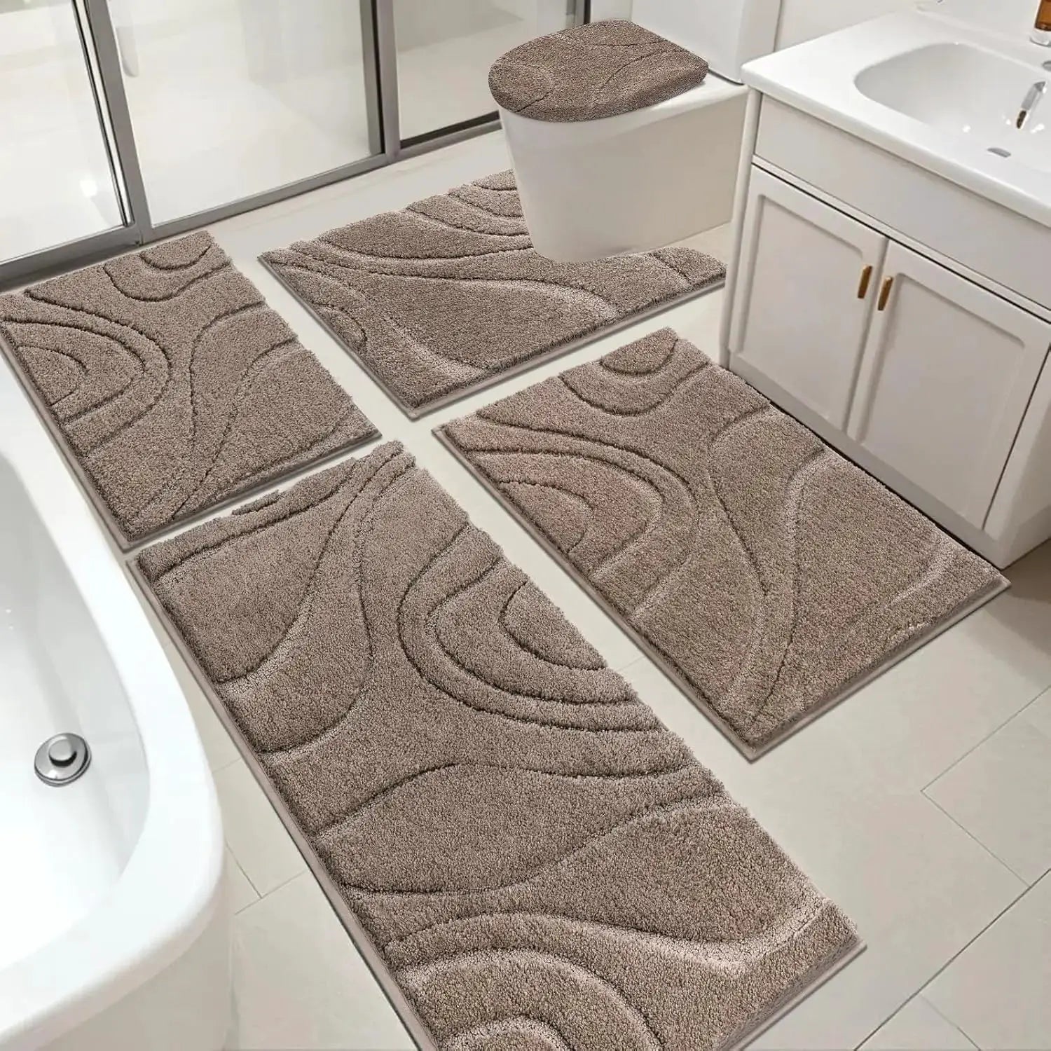 HEBE Bathroom Rugs Sets 5 Piece, Soft Absorbent Microfiber Bath Mat for Bathroom, Non Slip Washable Bath Rug Set with To from PriceLows™