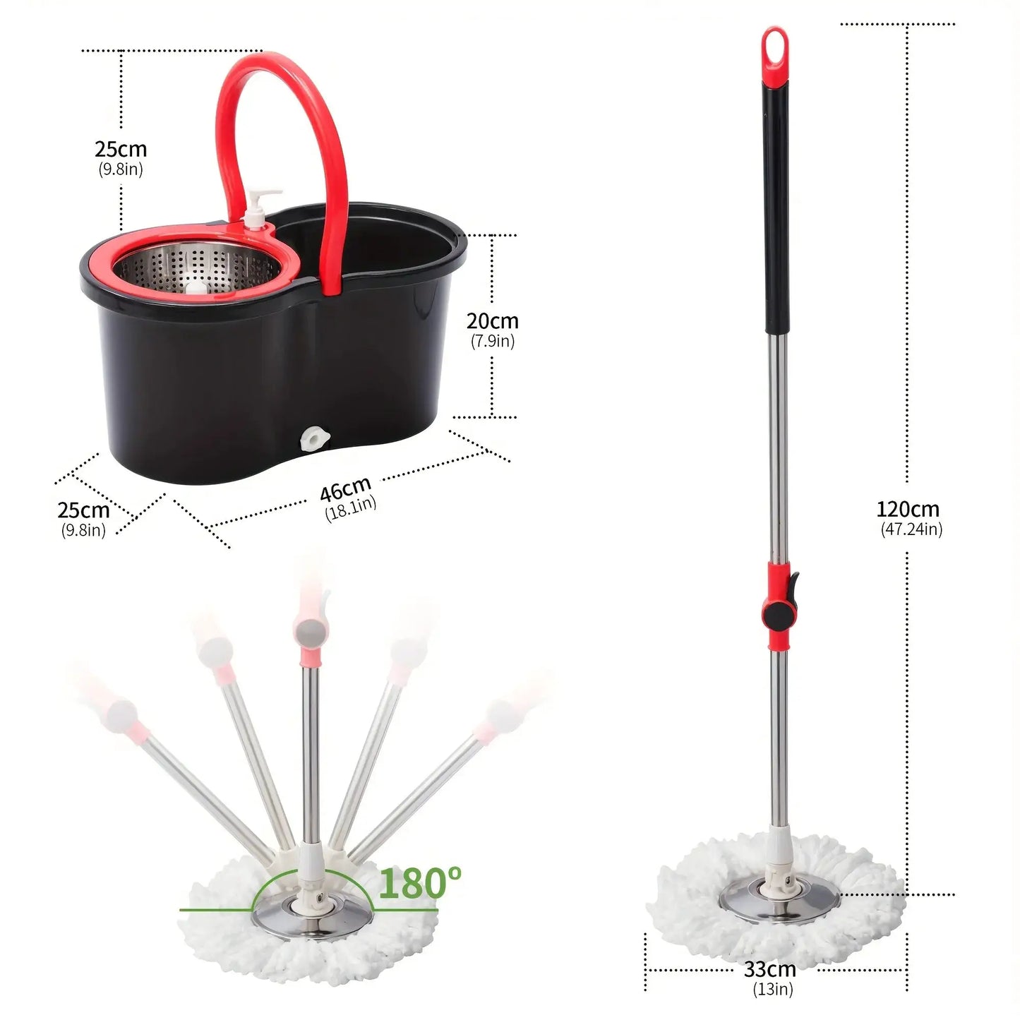 Heavy Duty Spin Mop and Bucket Set 360° Rotating Floor Cleaner with 3 Microfiber Mop Heads Adjustable Handle from PriceLows™