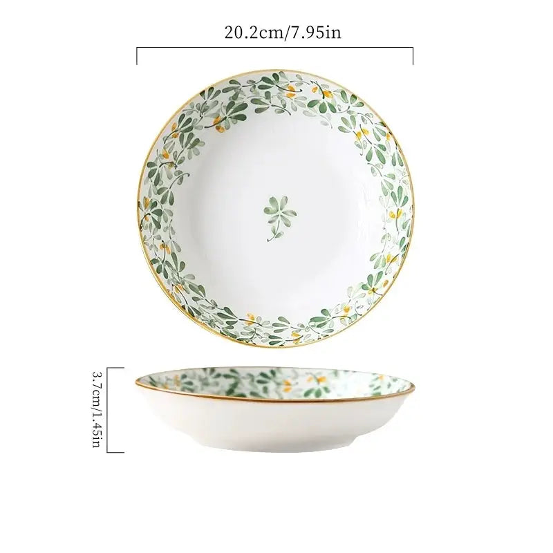 4pcs 8in/20.2cm Floral Ceramic Plates - Cute Pasta/Salad/Dessert Plates，Kitchen Restaurant Tableware，Microwave & Dishwasher Safe from PriceLows™