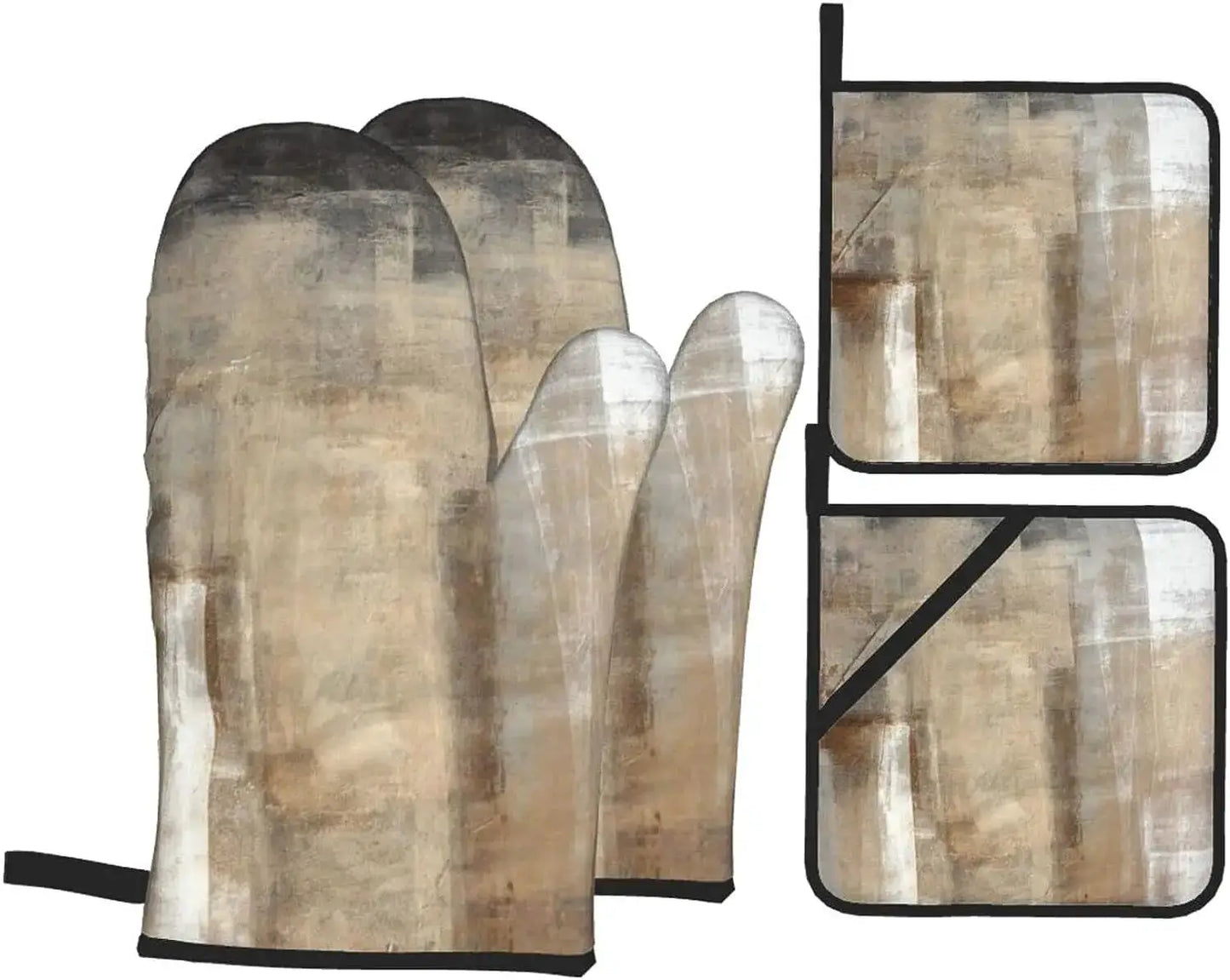 Oven Mitts Set | Abstract Art Blue Grey | Polyester Heat Resistant | 4-Piece Set