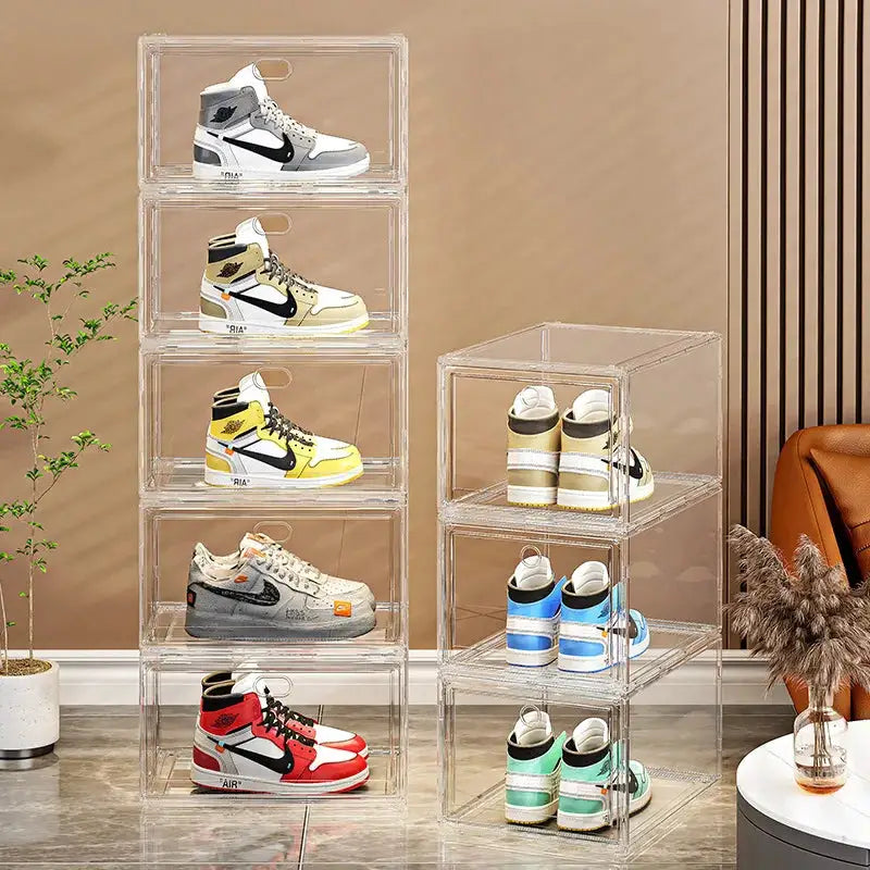 Large AJ Sneaker Organizer Box Thickened Transparent Shoe Box with Magnetic Closure Stackable Multi-Layer Shoe Storage Organizer from PriceLows™