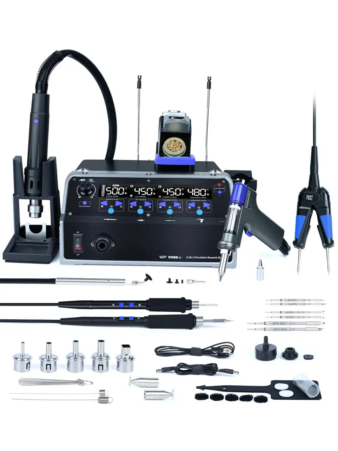 WEP 5-IN-1 1410W Soldering Staion C245 C210 Precision Soldering Iron Hot Air Gun Suction Tin Gun Welding Tools 948D-IV from PriceLows™