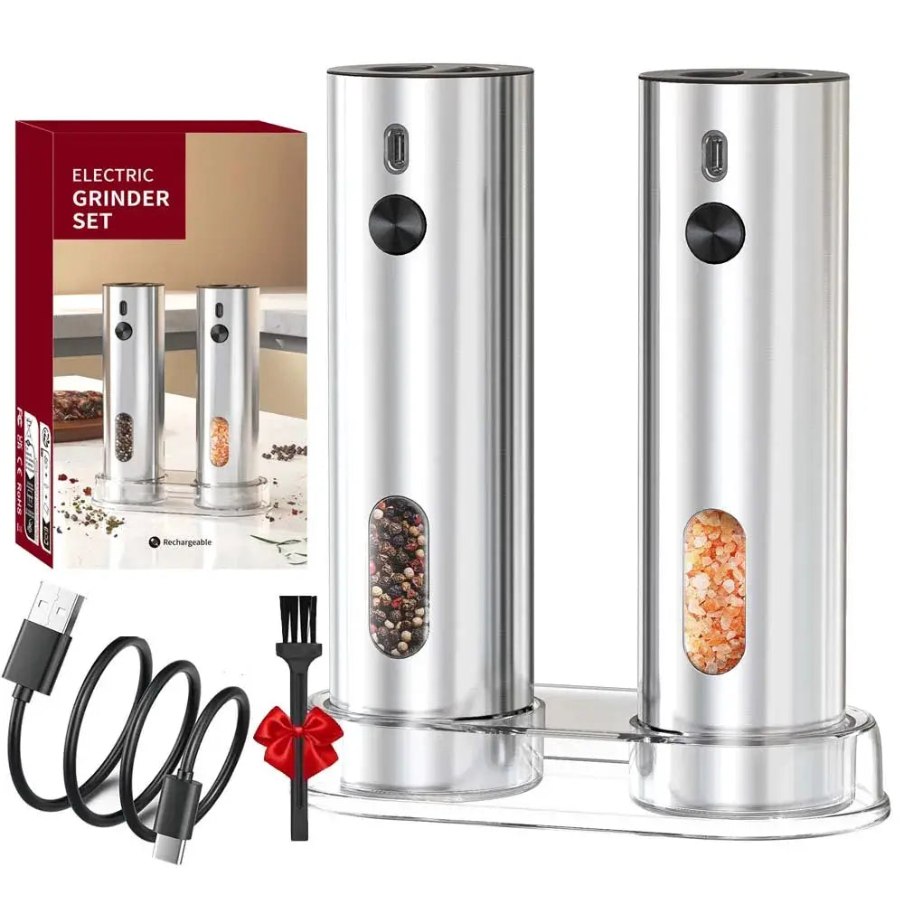Salt And Pepper Grinder Set | USB Rechargeable | Stainless Steel | 110ml