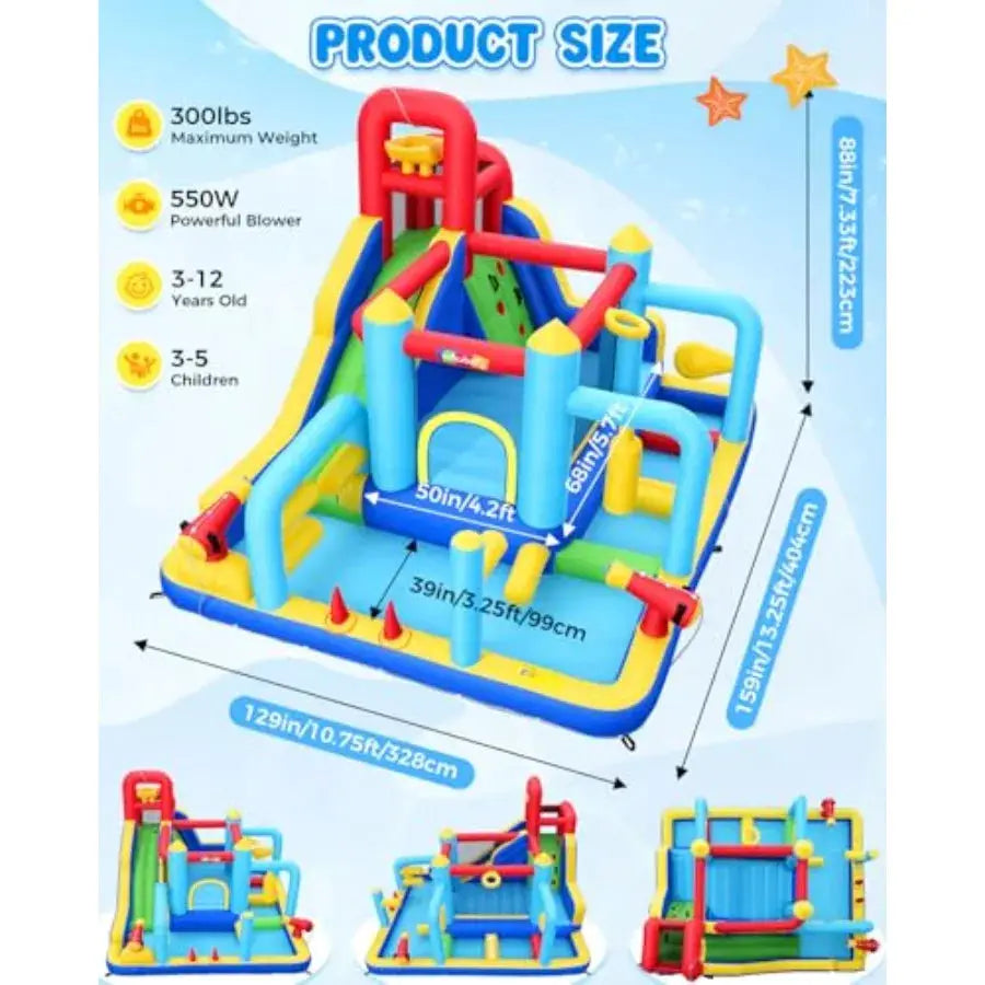 16-in-1 Water Slide Bounce House for Backyard, 13x11x7.4FT Large Inflatable Obstacle Course Water Park w/Water Bucket/Water Gun from PriceLows™