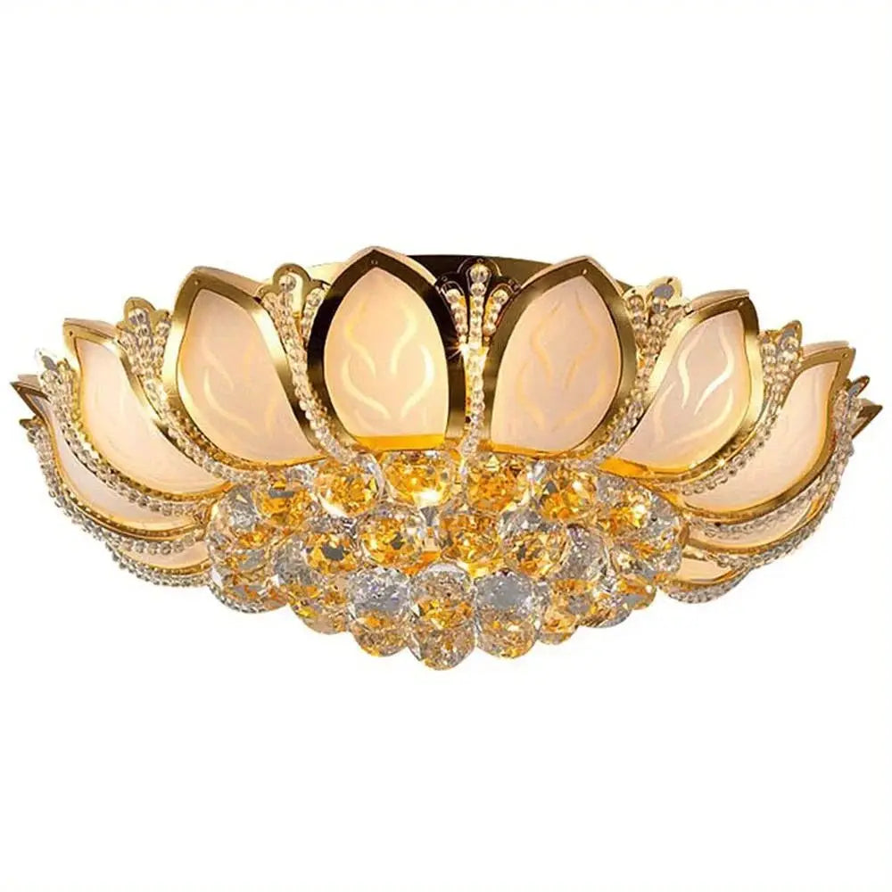 Elevate Your Interior! 7-Light Gold Crystal Chandelier with Lotus Design, Perfect for Living Room & Dining Room from PriceLows™