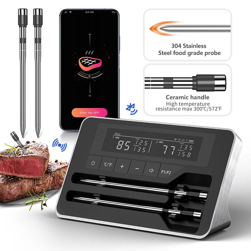 Smart Wireless Meat Thermometer | 5mm Thin Probe | Bluetooth LCD | Grill Oven