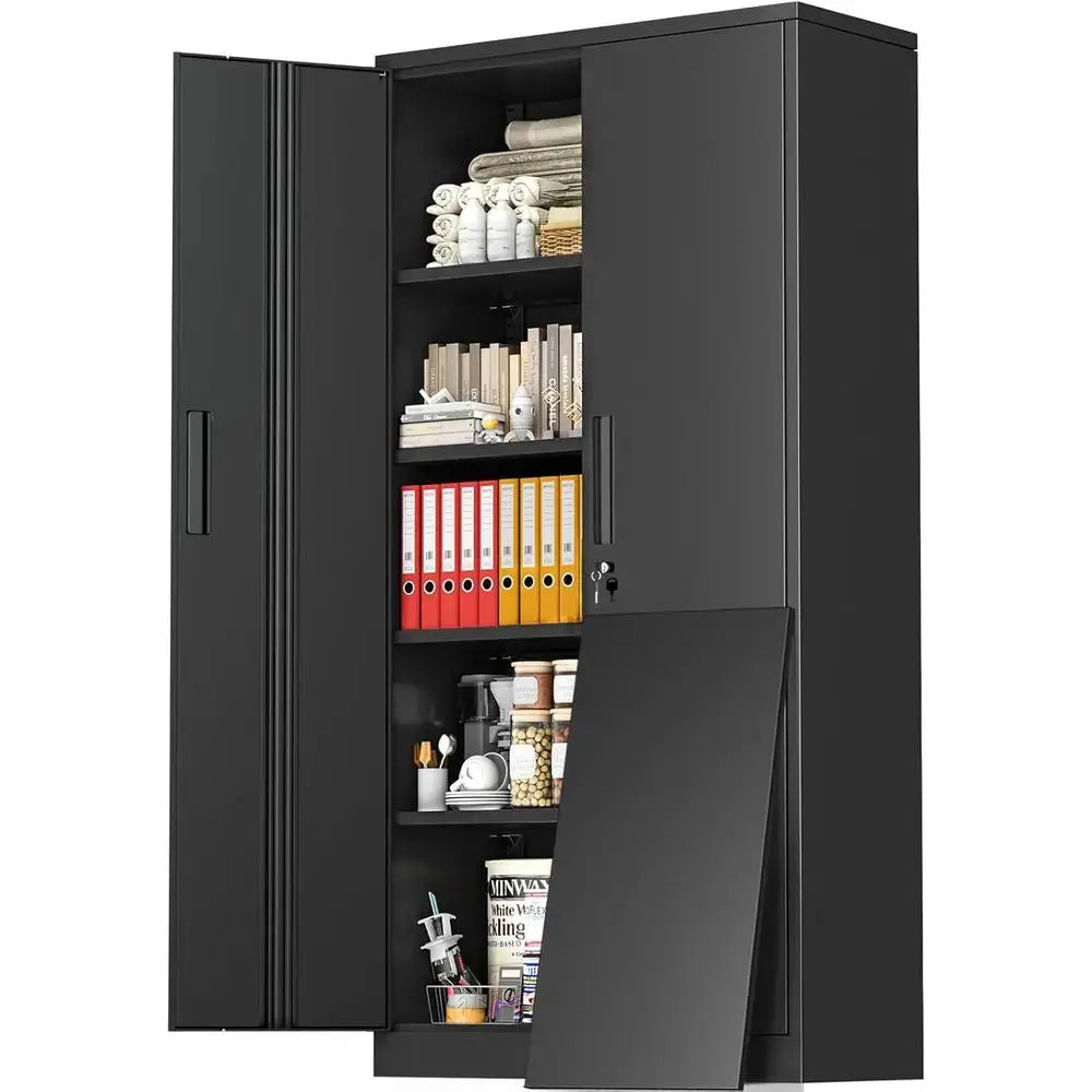 72-Inch Tall Black Steel Lockable Cabinet with 4 Adjustable Shelves for Garage, Office, and Home Storage from PriceLows™
