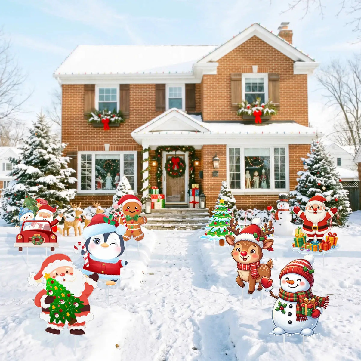 Christmas Yard Signs | 24 Large Pieces | With Stakes | Tree Santa And Snowman