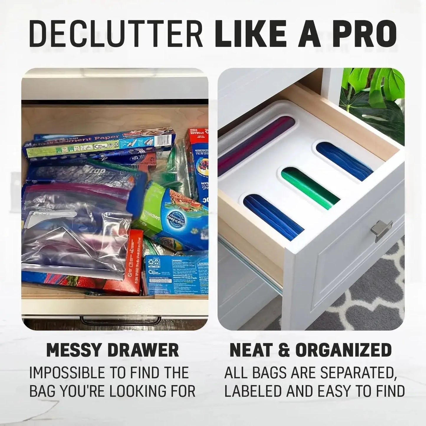 Ziplock Bag Organizer | 4 Compartment | Transparent Drawer | Plastic