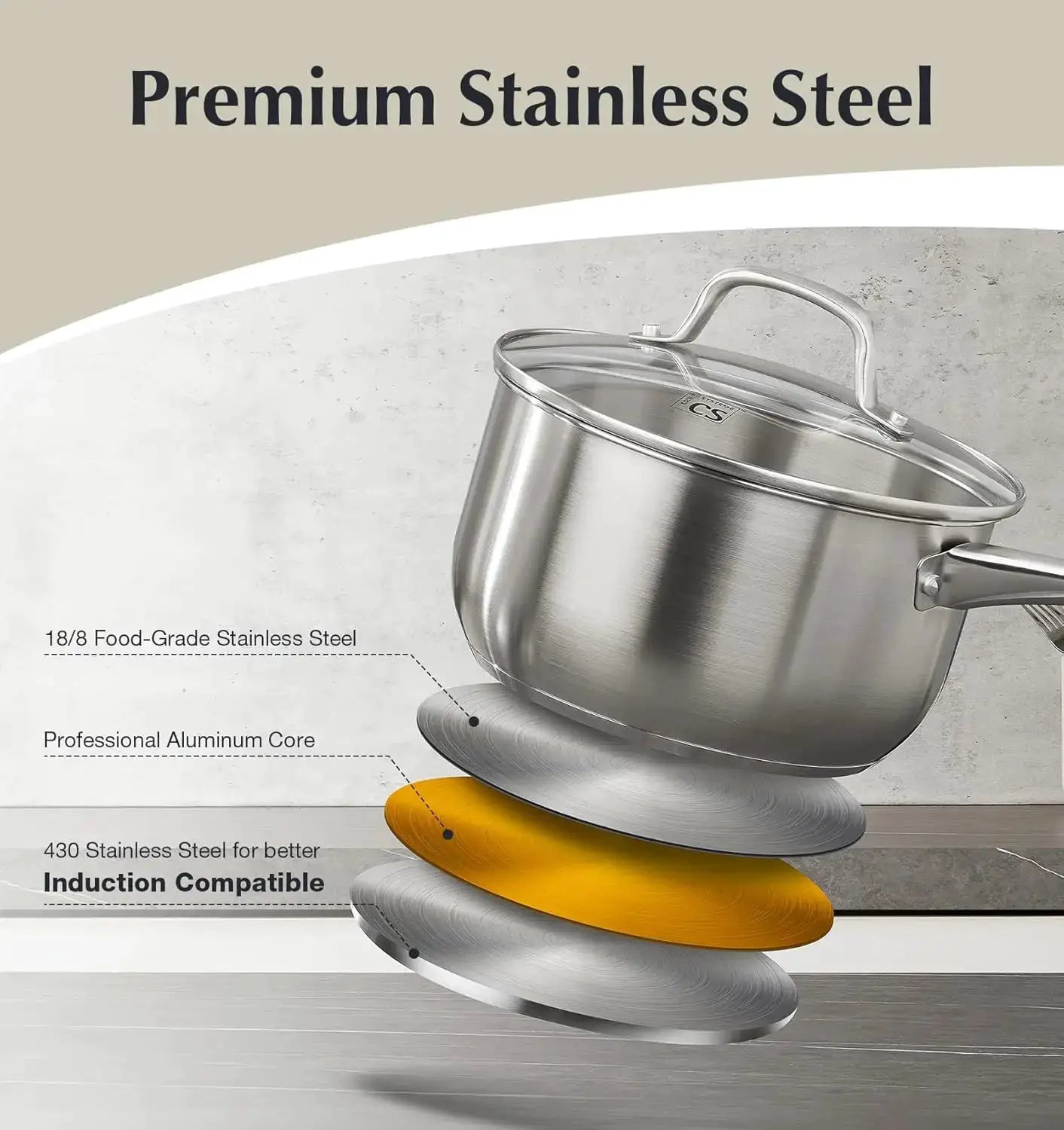 KOCH SYSTEME CS 10 Piece Stainless Steel Pots and Pans Set, Kitchen Cookware Sets, Induction Ready, Oven Safe to 450°F from PriceLows™