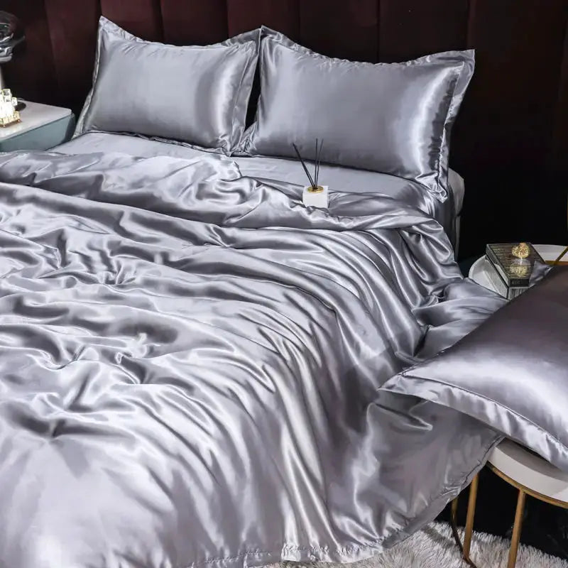Ice Silk Bedding Set | Satin Duvet Cover | 100Gsm Solid Color | 5Ft To 7Ft Fits