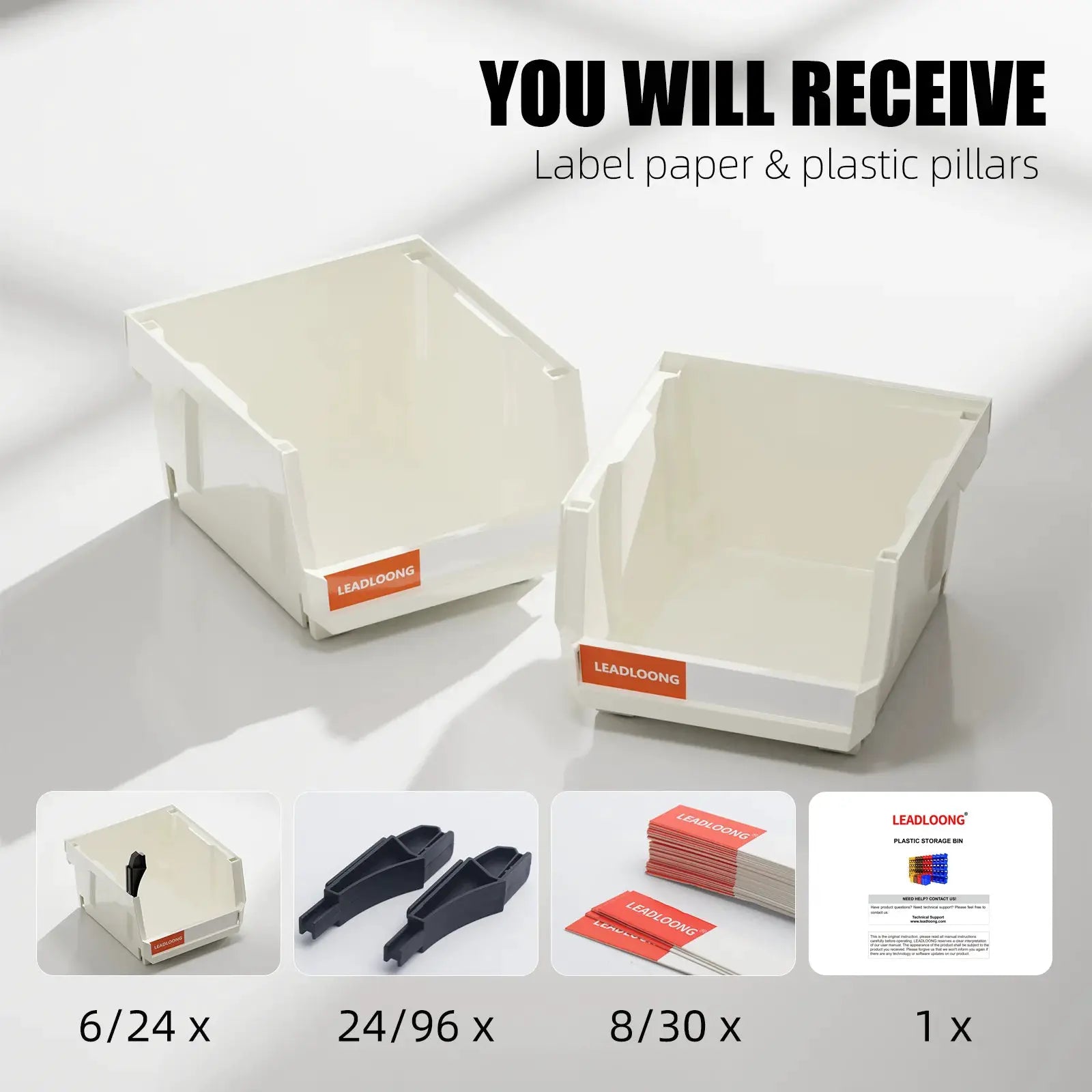 LEADLOONG White Parts Bin 6/24pcs 13.5x10.5x7.6cm/5x4*3inch Stackable Plastic Garage Tool Storage Box Container Organizer Bin from PriceLows™