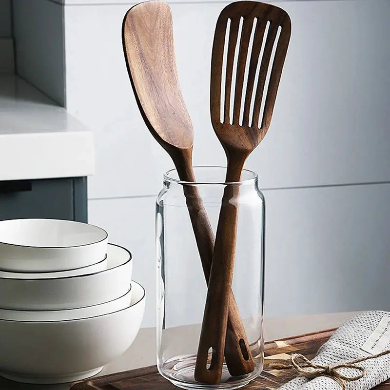 Teak Spatula Set Of 2 Wooden Spatula For Cooking Nonstick Cooking Utensils Long Handle Heat Resistant Slotted Turner Cookware from PriceLows™