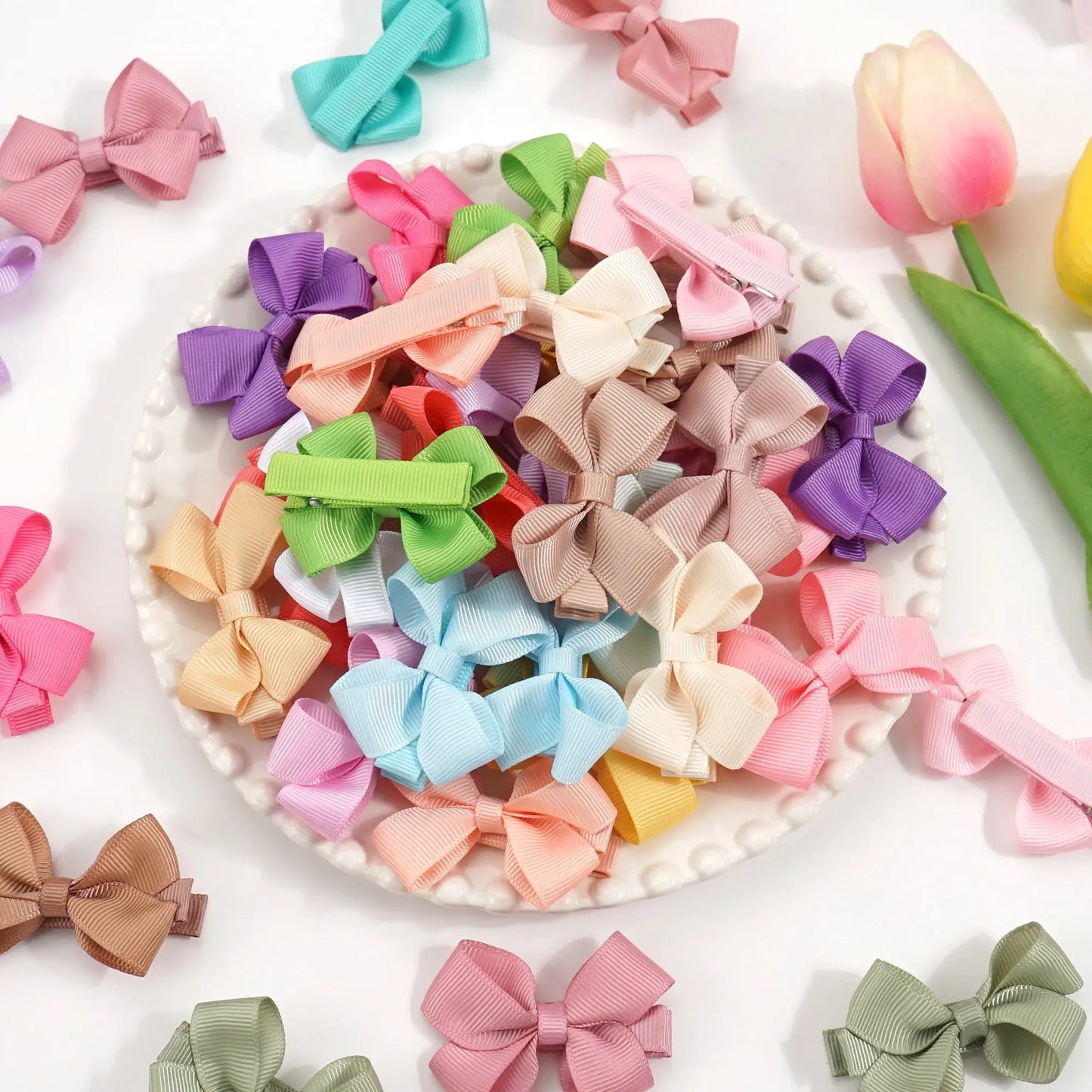Baby Hair Bows | 2 Inch Fully Covered | 10 Piece Set | Polyester