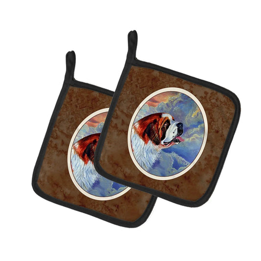 Pot Holder Set of 2 | Heat Resistant Quilted Hot Pads | 7.5 x 7.5 Inch | Saint Bernard Loyalty