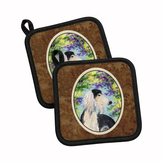 Pot Holder Set of 2 | Heat Resistant Quilted Hot Pads | 7.5 x 7.5 Inch | Saluki (Style 3)