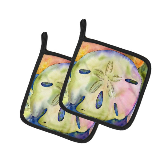 Pot Holder Set of 2 | Heat Resistant Quilted Hot Pads | 7.5 x 7.5 Inch | Sand Dollar