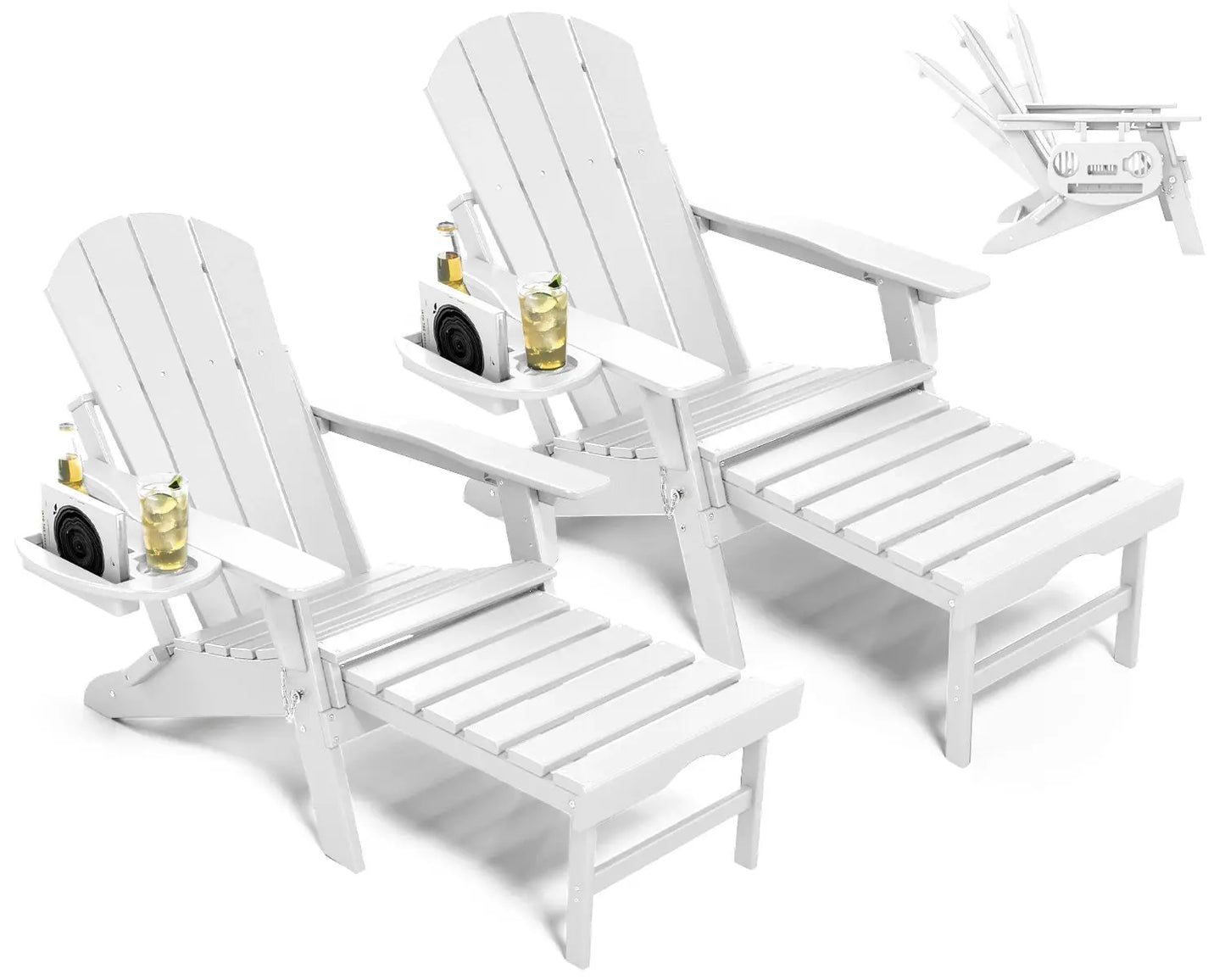 NAVINE 2pcs Adjustable Adirondack Chair Retractable Ottoman Footrest HDPE Folding Cup Holder All Weather Outdoor Patio Fire Pit from PriceLows™