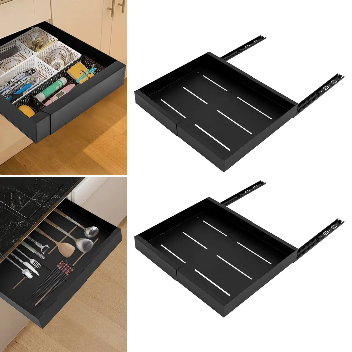 Carbon Steel Expandable Pull out Cabinet 2 -Tiers Organizer Pull Out Drawers for Cabinets Slide Out Cabinet Organizer from PriceLows™