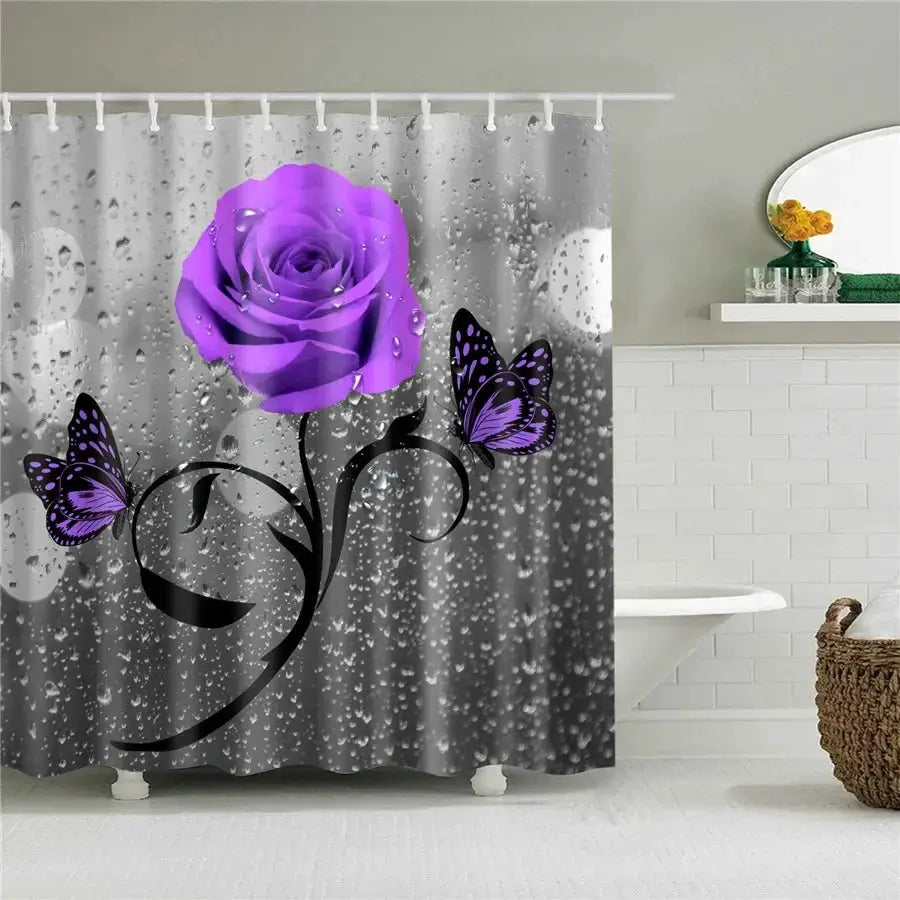 3D Flower Plum Blossom Lotus Lavender Rose Shower Curtains Bathroom Curtain Frabic Waterproof Polyester Bath Curtain with Hooks from PriceLows™