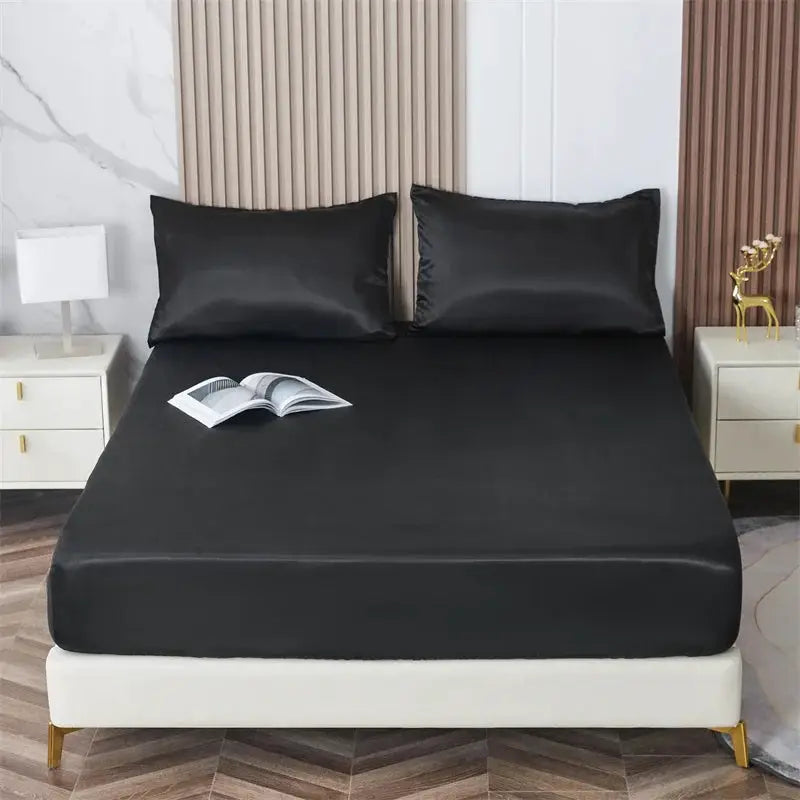 Satin Fitted Sheet Set | Elastic Bands | 9 to 14 Inch Deep Pocket | 3 Piece Set