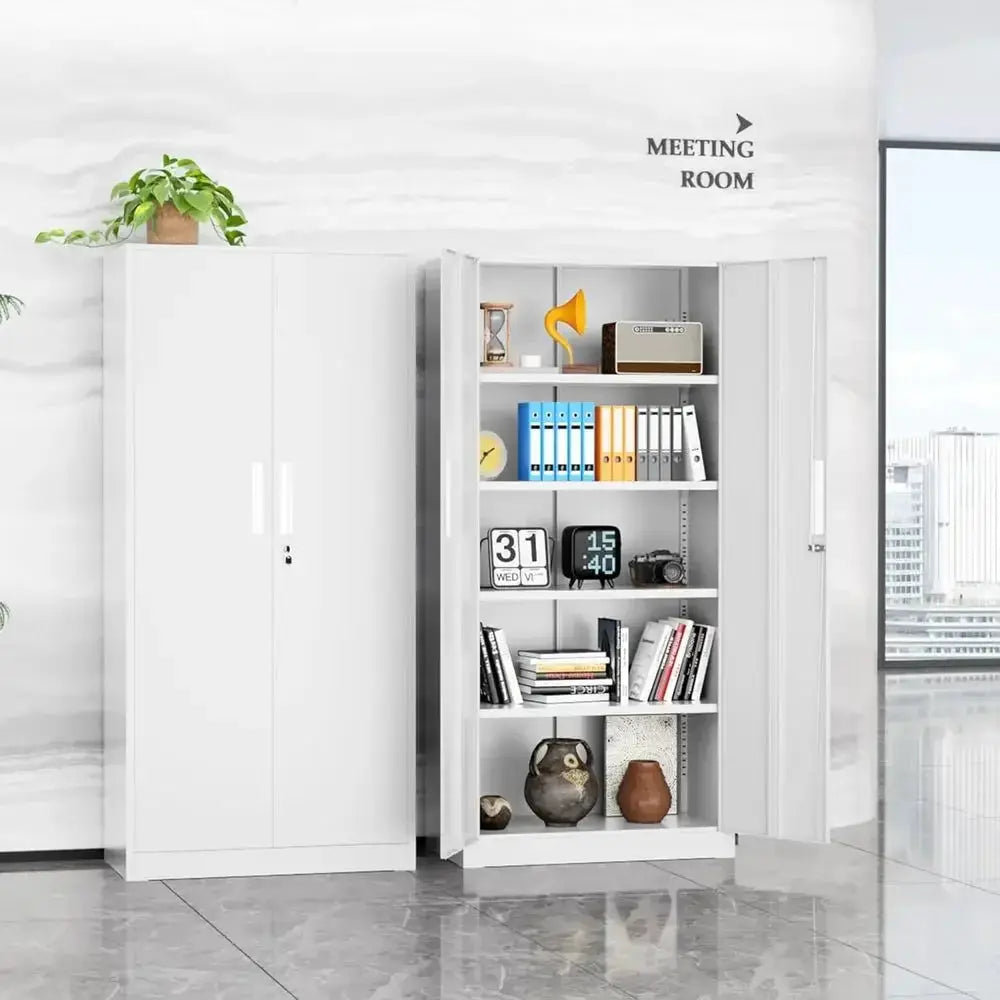72 Inch Lockable Metal Storage Cabinet with Adjustable Shelves for Home, Office, Garage, and Pantry - White Narrow Size from PriceLows™