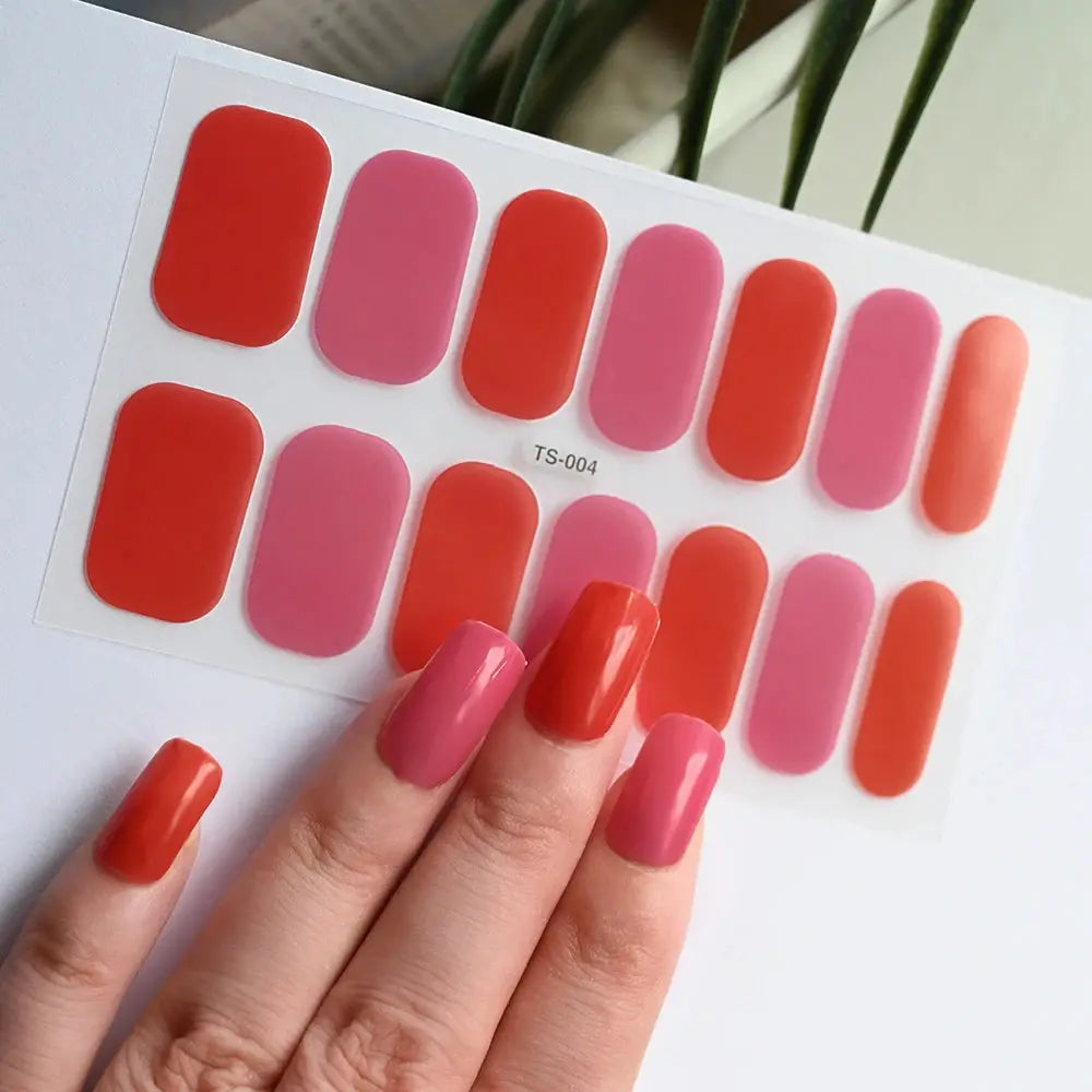 1Pcs Semi-Cured UV Gel Nail Sticker Pure Color Full Cover Waterproof Long-lasting Nail Strips 16Tips DIY Nail Polish Stickers *& from PriceLows™