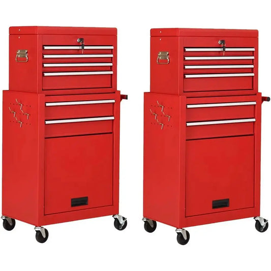Dual-Layer Rolling Tool Chest with 6-Drawer Set, Removable Organizer, Lockable Storage Cabinet from PriceLows™