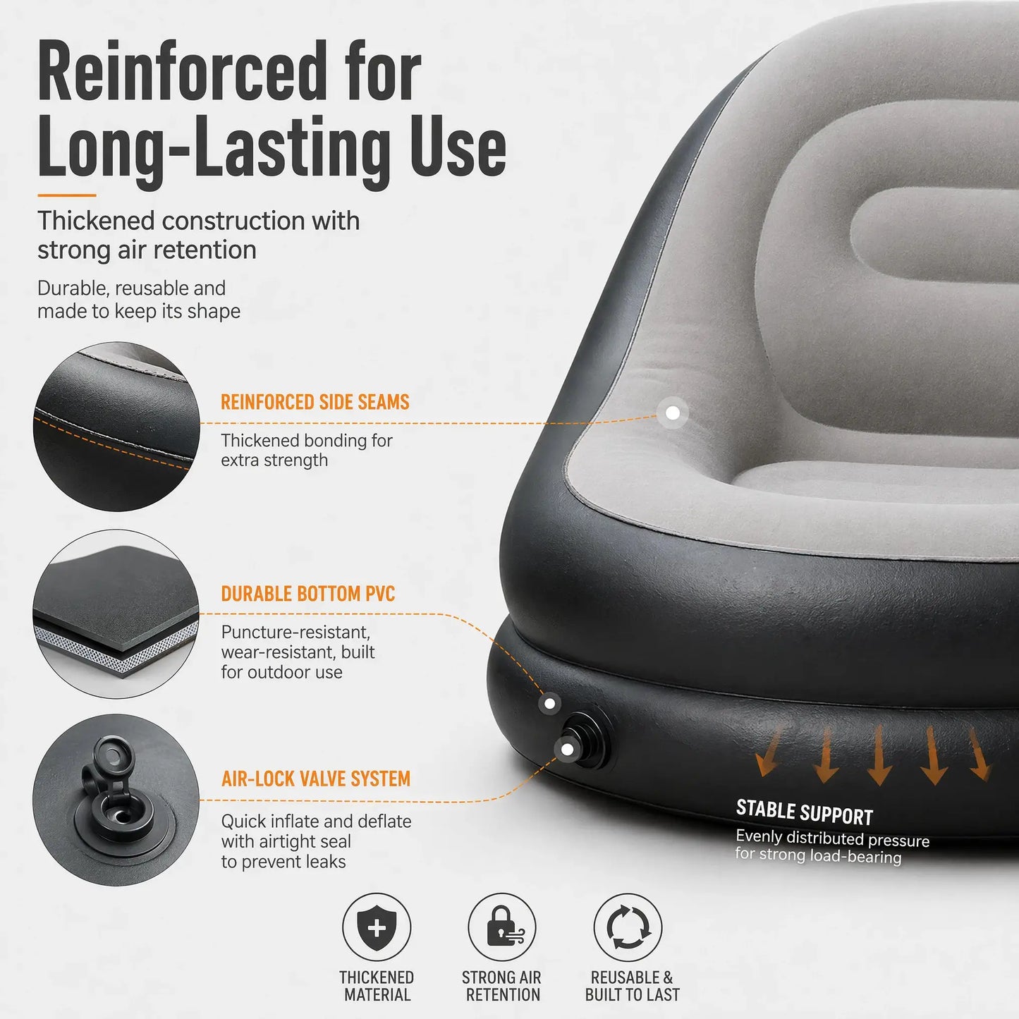Inflatable Flocking Lazy Sofa Set | Portable Foldable | With Stool | Outdoor