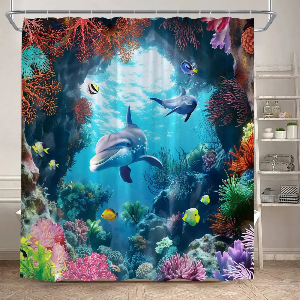 Ocean Animals Sea Turtle Shower Curtains Tropical Fish Coral Underwater Nature Scenery Child Bath Curtain Home Bathroom Decor from PriceLows™