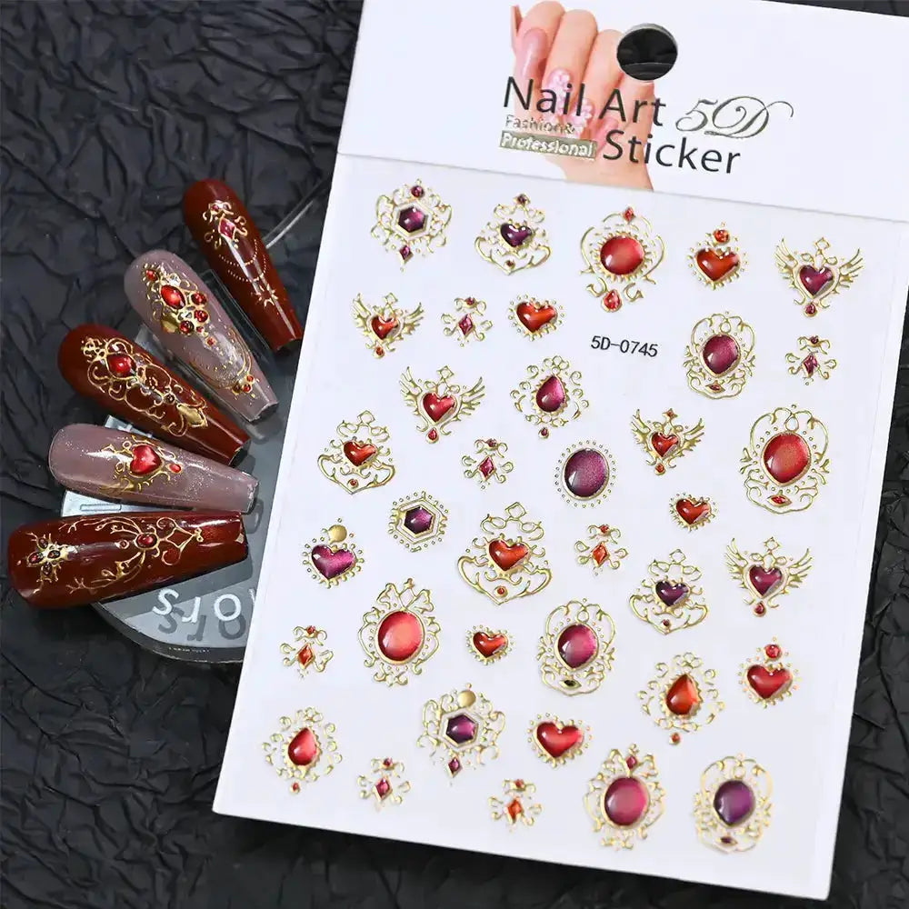 5D Embossed Emerald Gemstones Nail Art Stickers Luxury Golden Frame Baroque Flower Nail Decals Green Rhinestones Nail Supplies from PriceLows™