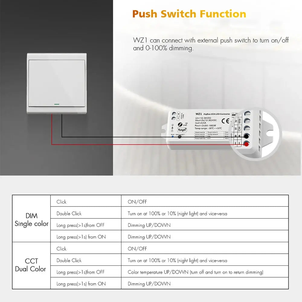 2in1 Zigbee LED Controller 12V 24V Dimmer CCT WWCW Strip Light Control 2.4G RF Touch Remote Tuya Smart Life APP for Alexa Google from PriceLows™
