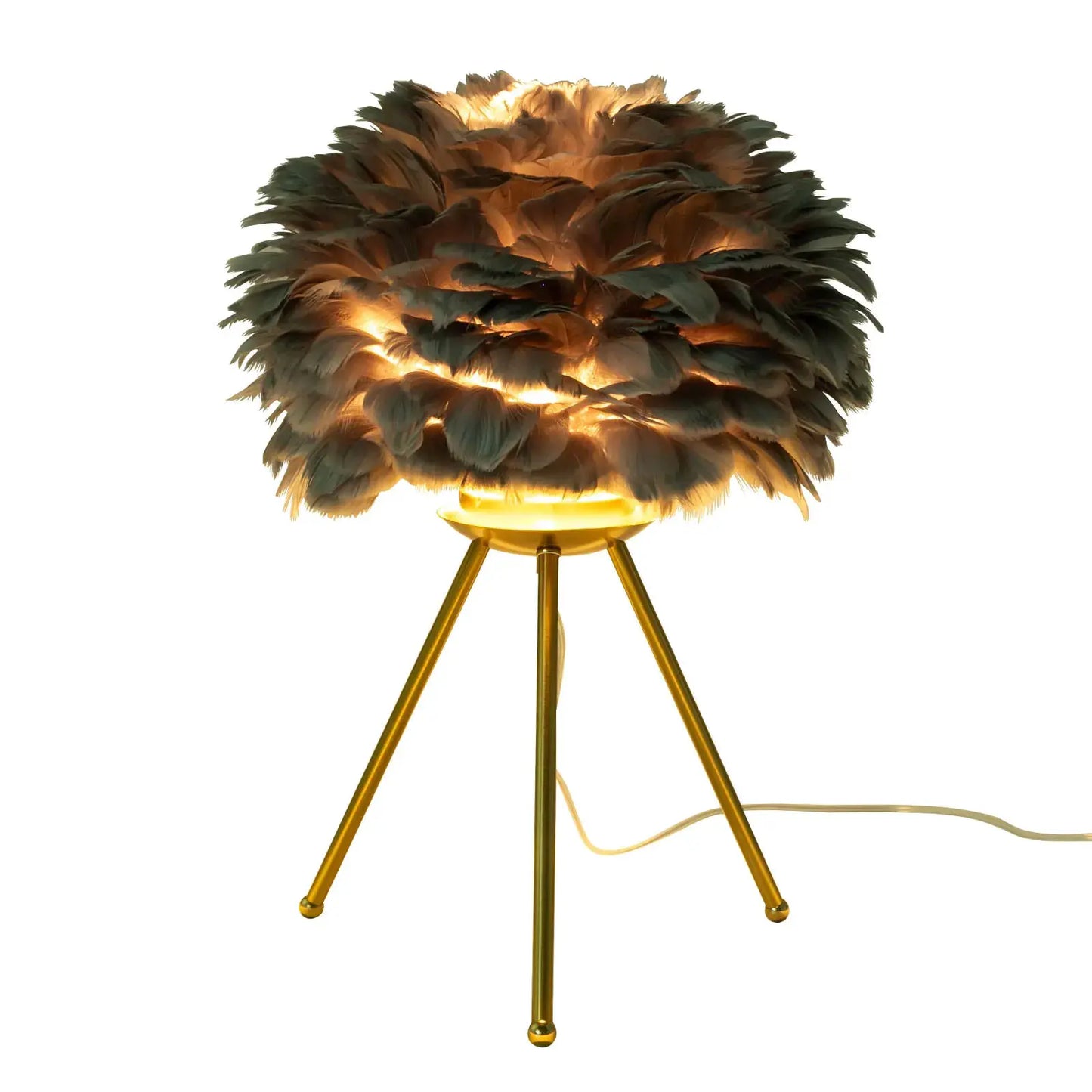 Gray Feather Table Lamp Bedroom Bedside Feather Lamp Tripod Lamp with Swan Lampshade indoor Living Room Decoration from PriceLows™