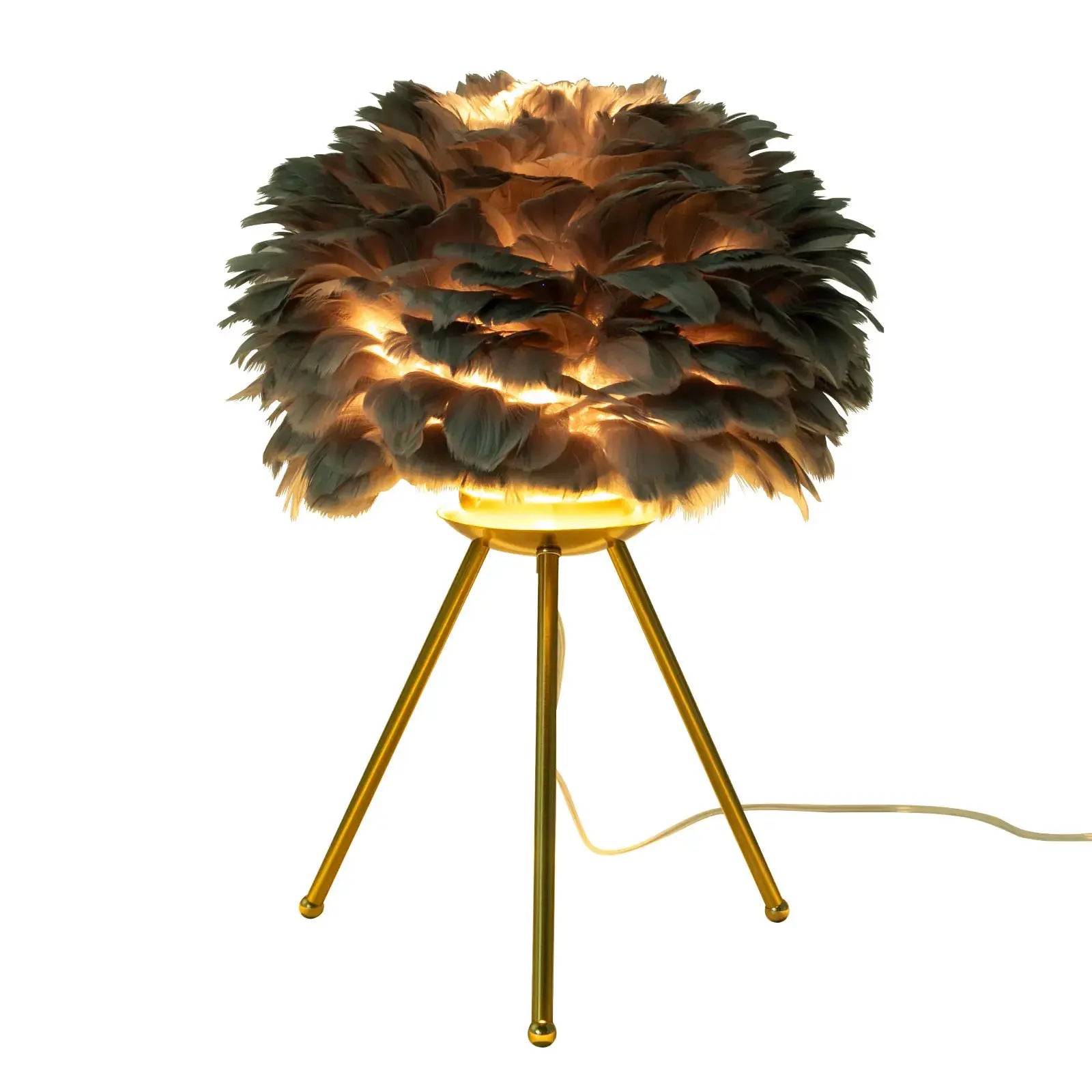 Gray Feather Table Lamp Bedroom Bedside Feather Lamp Tripod Lamp with Swan Lampshade indoor Living Room Decoration from PriceLows™