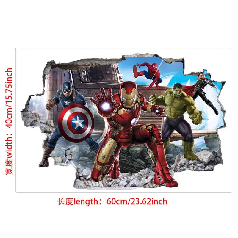 3D Wall Sticker | Size 60x40 cm | Avengers | Hulk Iron Man Captain America Thor