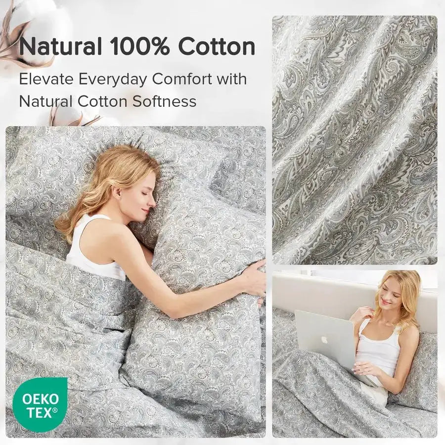 100 Cotton Sheets Queen, Breathable, Naturally Cool Cotton Sheets, Soft Cotton Bed Sheets with 14 Elastic Pocket Fits up to 16 M from PriceLows™