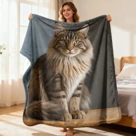 Giant Cat Face Print Fleece Blanket | 150x200 cm | Plush | One Size from PriceLows™