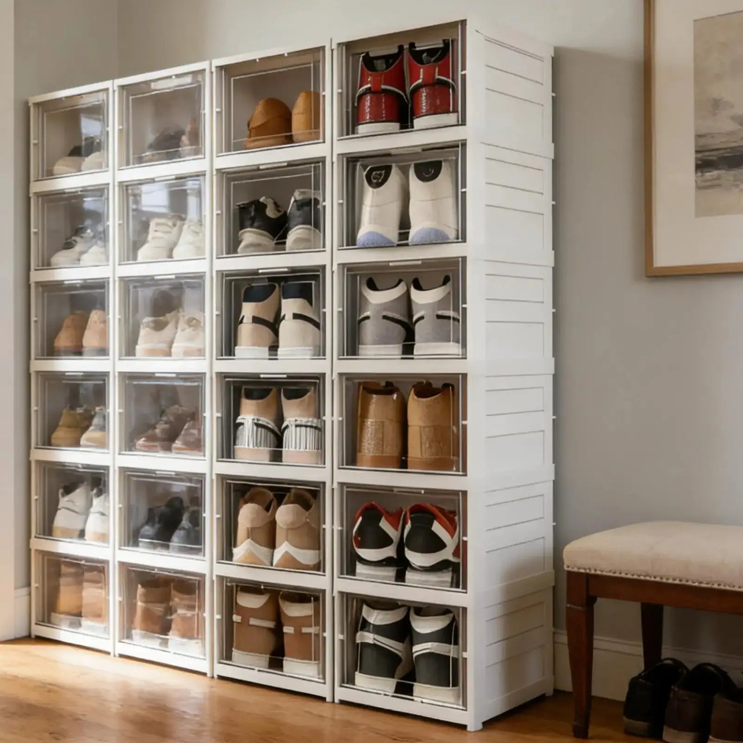Foldable Clear Shoe Storage Organizer, Stackable Dustproof Thickened Sneaker, Shoe Box Rack Cabinet for Closet Dorm Apartment from PriceLows™