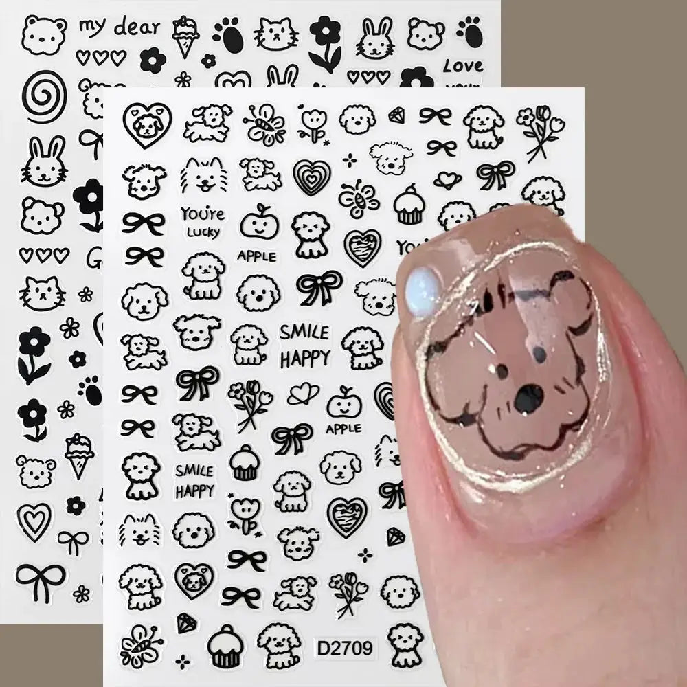 2Sheets French Gradient Line Nail Art Stickers 3D Self-Adhesive White+Black Slider Design Stencil Manicure Guides DIY Nail Decor from PriceLows™