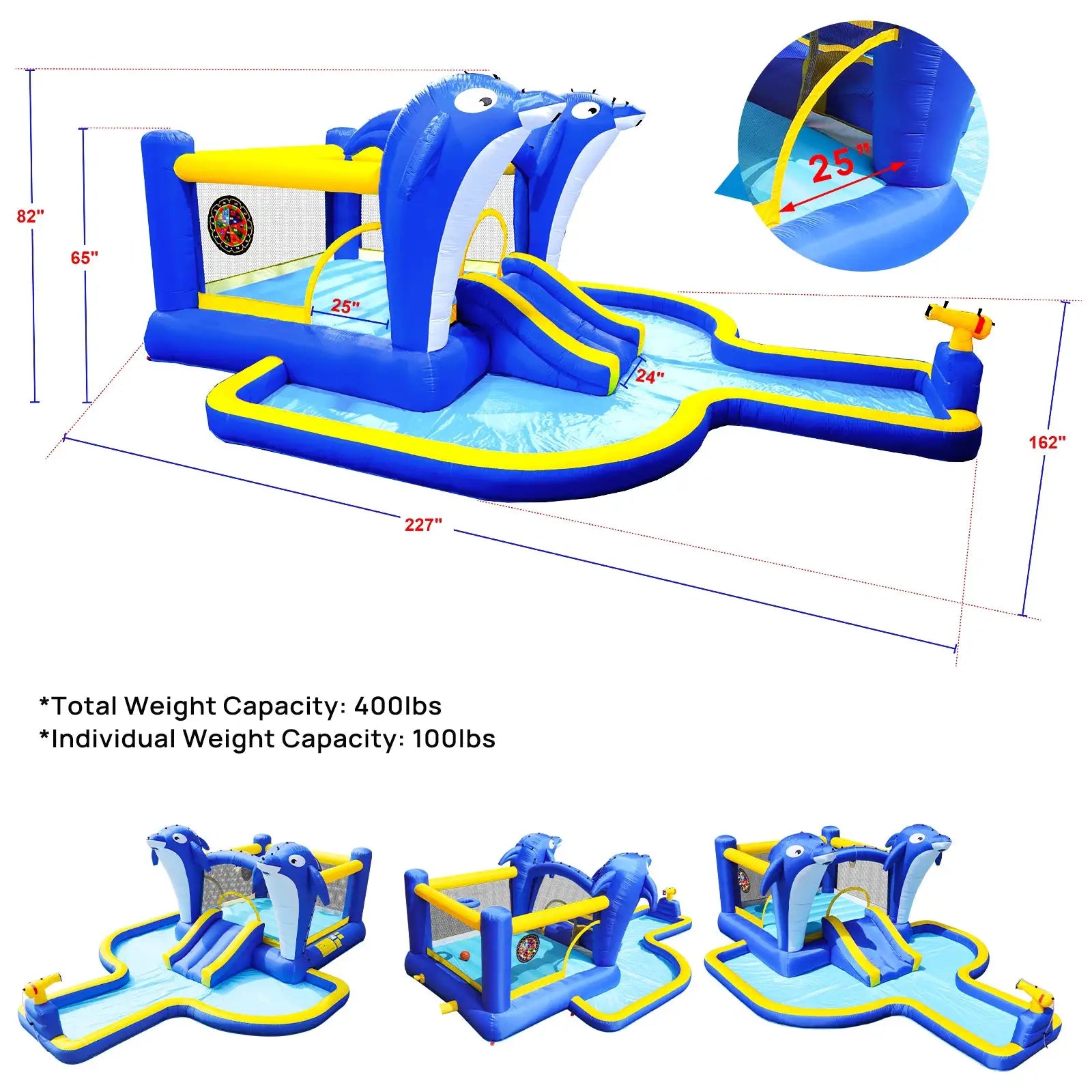 Inflatable Bounce House Wet Dry Water Slide Kids Jumping Castle For Outdoor Backyard with Dolphin sprinkler & Target games from PriceLows™