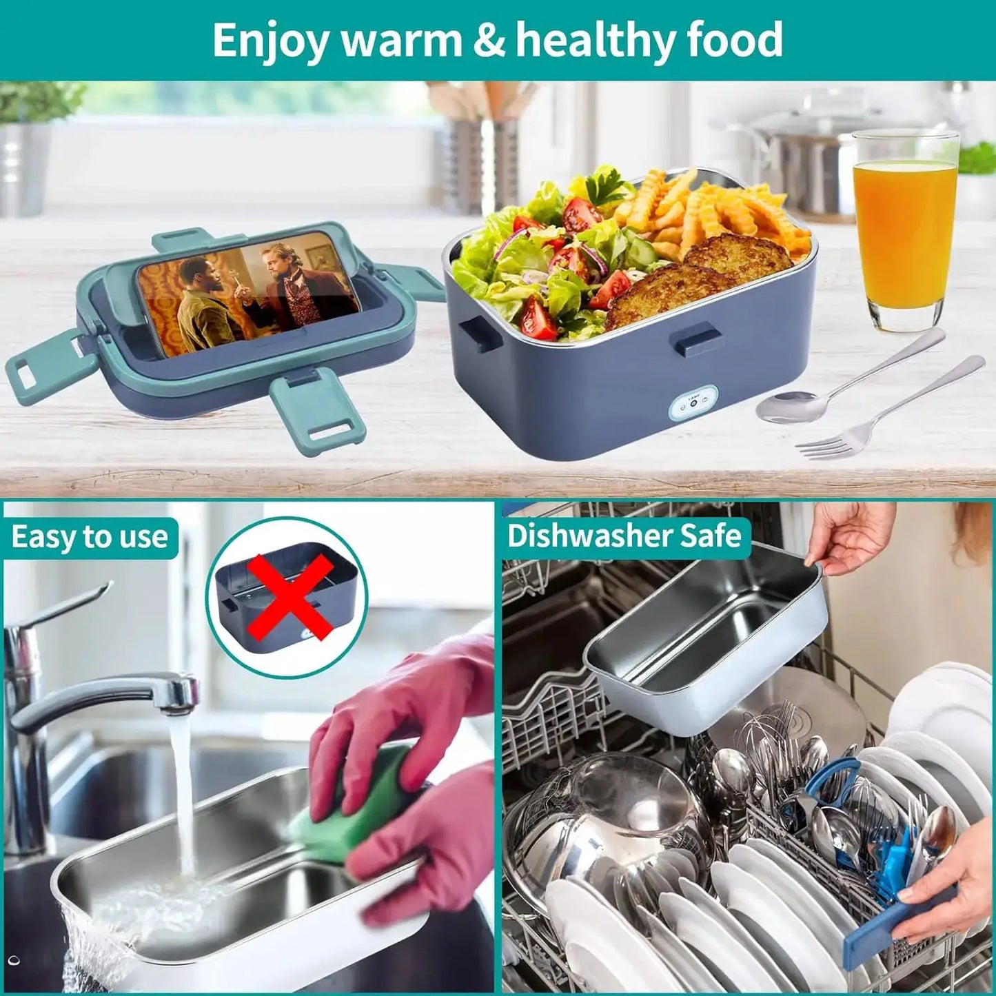 1.5 L 60W Electric Lunch Box Food Warmer Portable Food Heater for Car Or Home - Leak Proof, Lunch Heating Microwave for Truckers from PriceLows™