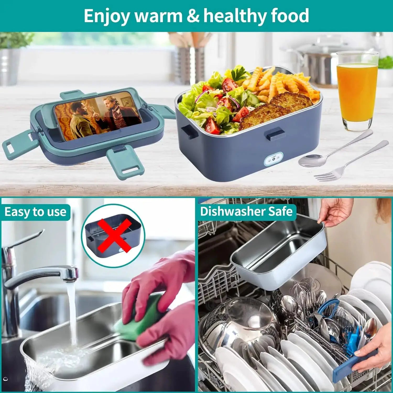 1.5 L 60W Electric Lunch Box Food Warmer Portable Food Heater for Car Or Home - Leak Proof, Lunch Heating Microwave for Truckers from PriceLows™
