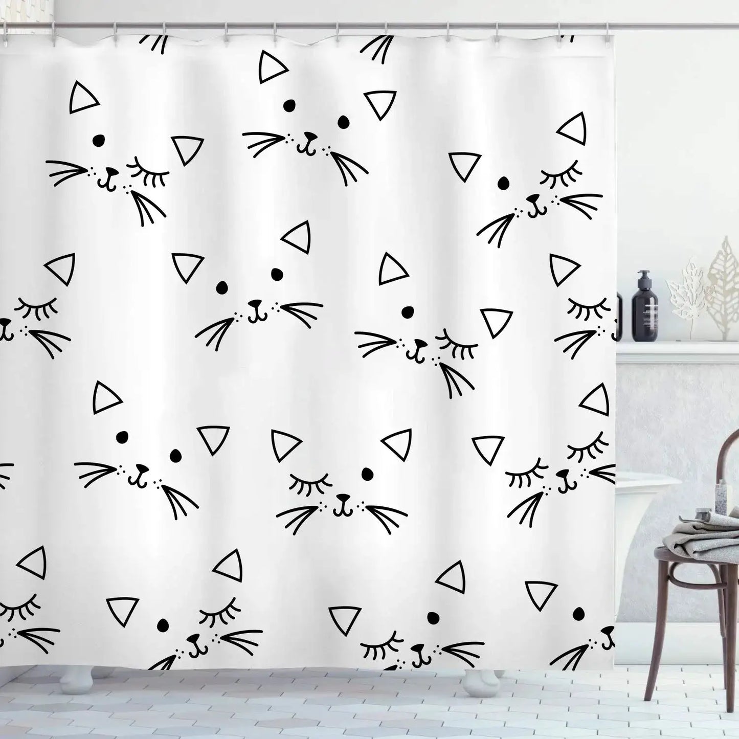 Cute Cat Pattern Shower Curtain - Fun Cartoon Design for Playful Bathroom Décor, Waterproof, Easy Care & Soft Fabric from PriceLows™