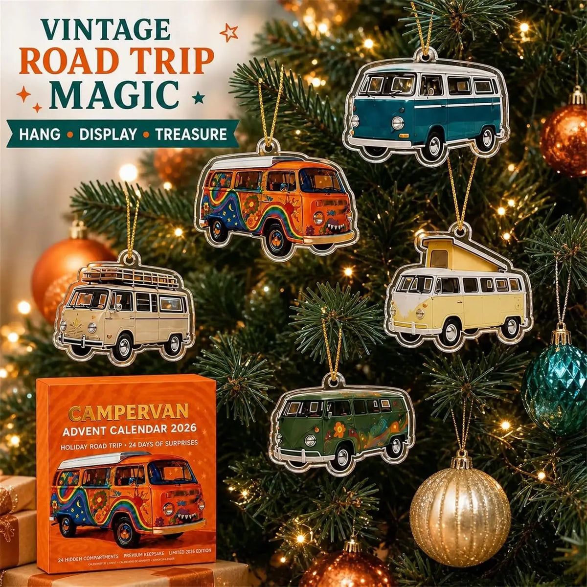 Campervan Advent Calendar | 24 Open Flaps | Vintage Prints | Desktop Stand