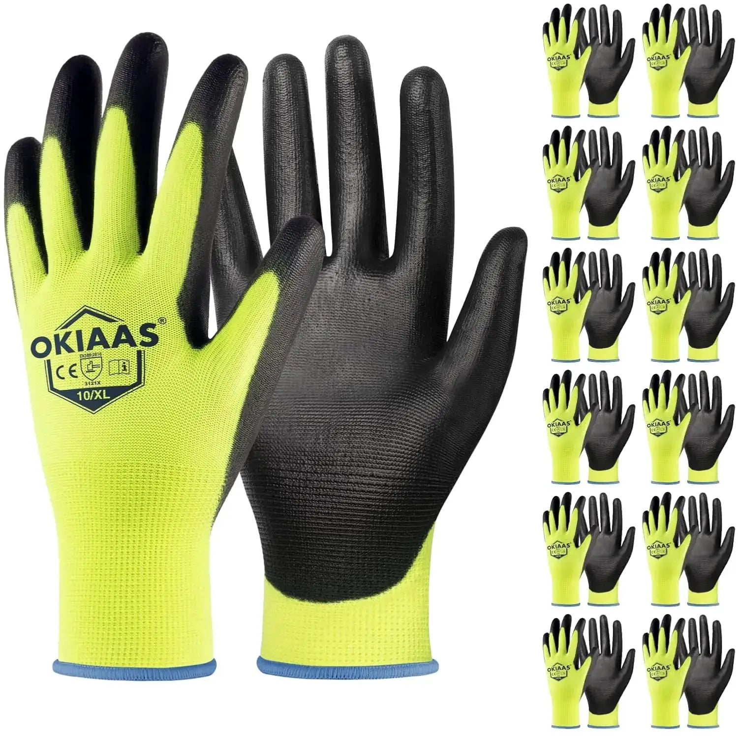 Ultra Thin Work Gloves with Grip, 12 Pairs Bulk, Lightweight Polyurethane Coating, Green X-Large from PriceLows™